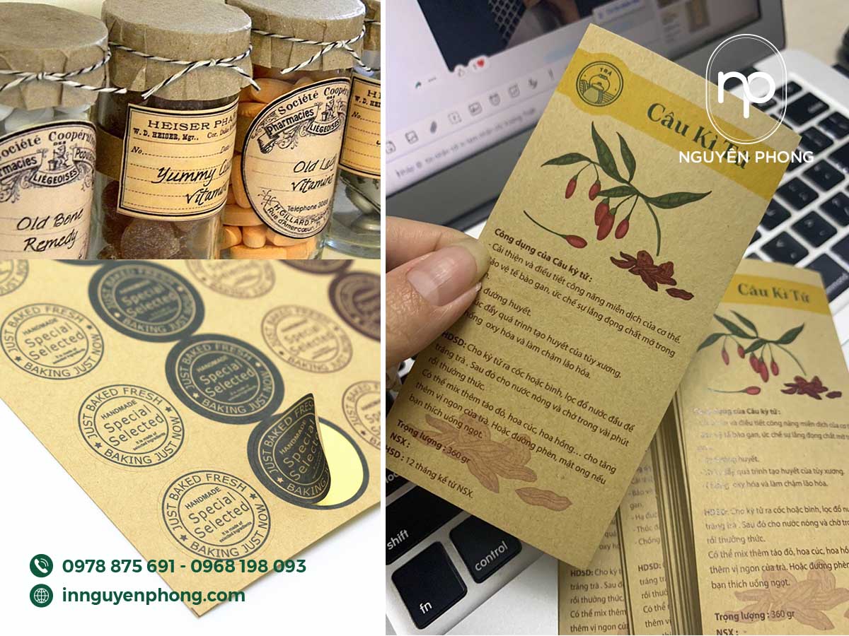 Bế demi trên mẫu tem nhãn dán kraft